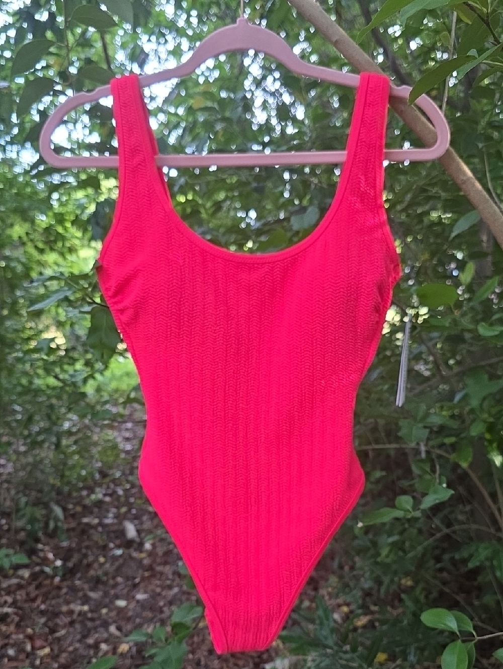 NWT Textured One-Piece Swimsuit Bright Red/Pink Cheeky High Leg Coral Flame Sz S